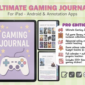 Digital Gaming Journal PRO voor gamers | GoodNotes pdf-planner + 500 stickers | Gametracker | Verlanglijst | Achterstand: