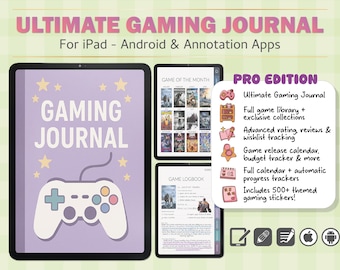 Digital Gaming Journal PRO for Gamers | GoodNotes PDF Planner + 500 Stickers | Game Tracker | Wishlist | Backlog