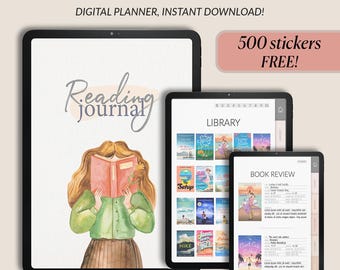 Reading Journal Digital Planner | Book Tracker for GoodNotes iPad | Library Organizer & Wishlist | Gift for Book Lovers