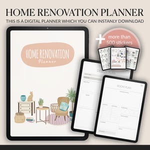 Digital Home Renovation Planner + 500 Stickers | Project Management & Budget Tracker | GoodNotes PDF | Task Tracker | Pad PDF | Home Project