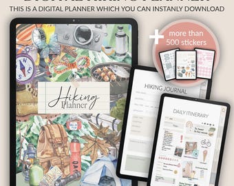 Hiking Planner Digital Journal | GoodNotes iPad PDF | Route Planner, Activity Tracker & Gear Checklist | Hiker Gift