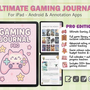 Kawaii Gaming Journal PRO: Interactive Gamer Logbook + 500 Stickers (GoodNotes PDF)