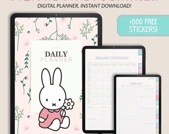 Undated Miffy Digital Hobonichi Planner: iPad GoodNotes Compatible (PDF) + Digital Stickers