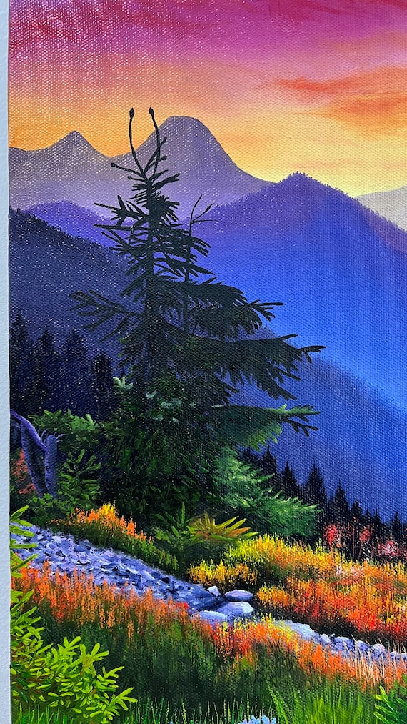 絵画 Mountain at sunset Saturated Sunset; Colorful Sunset Over the Mountain