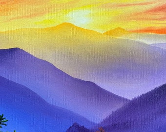 カラフルな夕焼けの山の風景アートプリント - 限定シリーズ - Etsy 日本