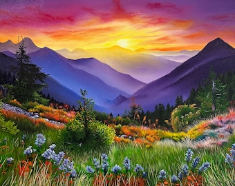 Saturated Sunset; colorful over the mountain sunset landscape