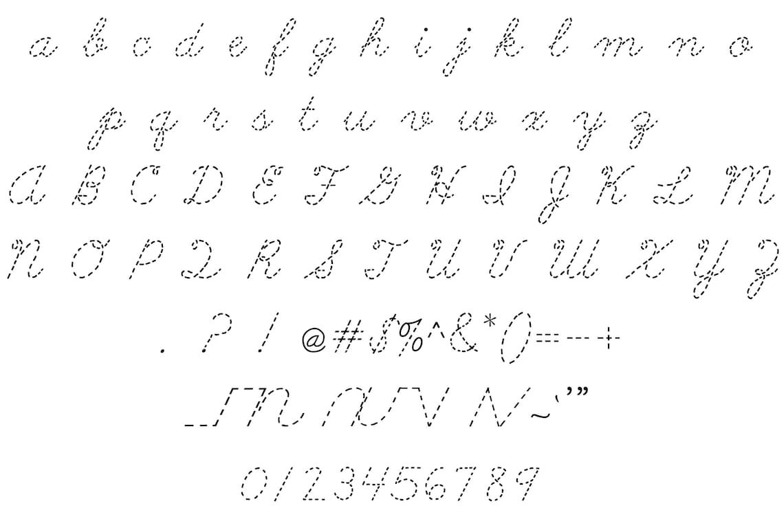 Cursive dotted trace font