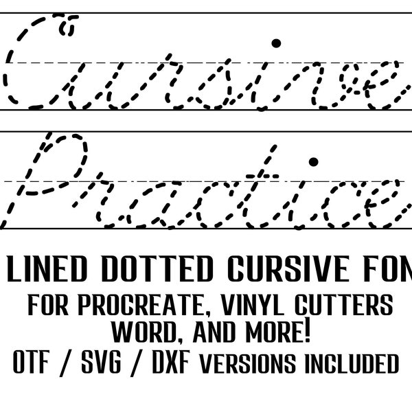 Dotted Cursive font, Lined Cursive Handwriting practice font SVG, Dot to dot svg font Alphabet font cricut font silhouette procreate font