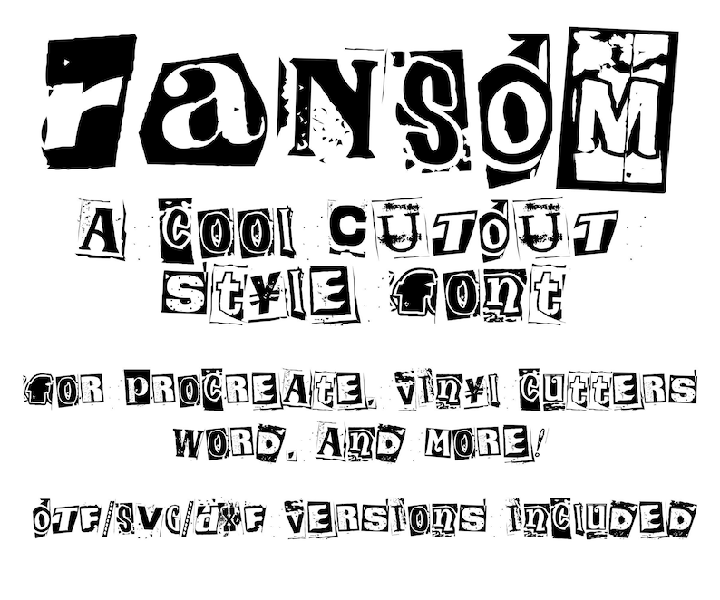 Ransom font, Burn book font, svg font, cricut font, magazine cutout letter font, alphabet font, procreate font, silhouette font, svg, dxf image 1