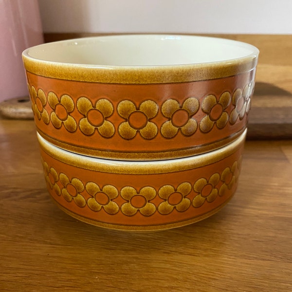 Pair of Hornsea Saffron cereal bowls 1970's vintage daisy design