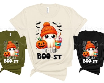 Just a Little BOO-st Halloween Shirt | Quality Printed Design | Cute Halloween Ghost T-Shirt | Halloween Barista Coffee Shirt | Boo T-Shirt