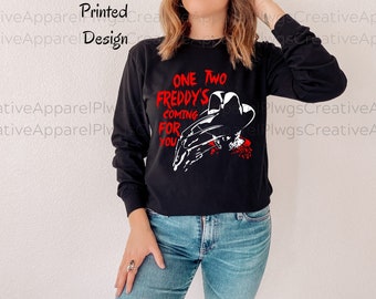 Freddy Krueger Long Sleeve Shirt | Printed Design | Horror Shirt | Nightmare on Elm, Freddy Krueger, Long Sleeve Black Unisex