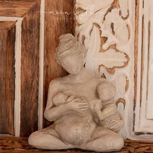 Tandem Feeding - Sculpture Statue Midwife Gift Doula Blessingway Birthing Woman Rustic Birth Space Art