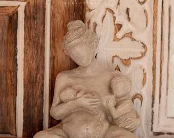 Tandem Feeding - Sculpture Statue Midwife Gift Doula Blessingway Birthing Woman Rustic Birth Space Art
