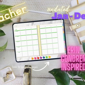 Teacher Erin Condren Inspired Jan to Dec Digital Planner Undated for use with iPad or Android Goodnotes, ZoomNotes, Notability, Xodo