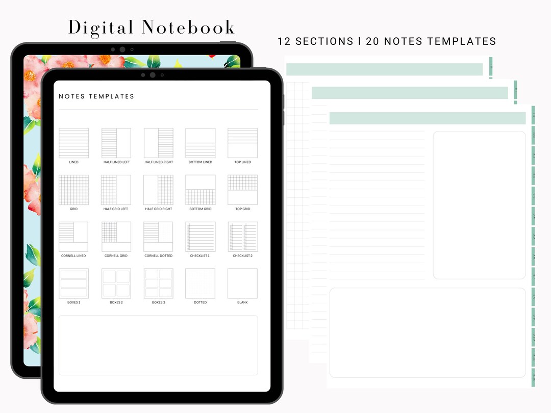 Hyperlinked Digital Notebook iPad | 12 Sections 20 Templates Goodnotes ...