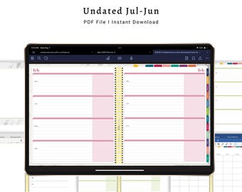 Horizontal Undated Erin Condren Inspired Mid-Year Digital Planner for use with iPad or Android Goodnotes, ZoomNotes, Notability, Xodo