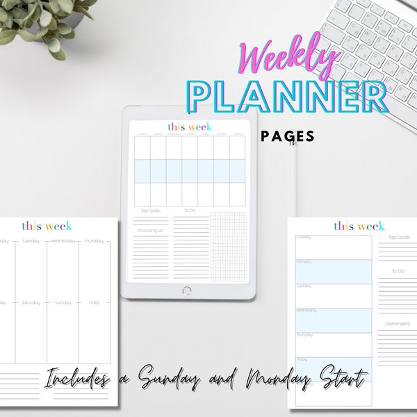 Weekly Digital Planner Pages for use with iPad or Android Goodnotes, Notability, Xodo