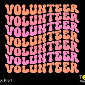 Voluntario Svg Png, Trabajador voluntario Svg, Crew voluntario Svg, Trendy Groovy Wavy Stacked Descarga digital Sublimación PNG y SVG Cricut File