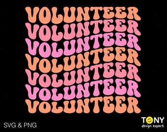 Volunteer Svg Png, Volunteer Worker Svg, Volunteer Crew Svg, Trendy Groovy Wavy Stacked Digital Download Sublimation PNG & SVG Cricut File