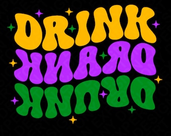 Karneval-Getränk getrunken betrunkenes Png, lustiges Karneval-Svg, trendiger Retro Groovy gewellter gestapelter digitaler Download Sublimation PNG und SVG Cricut