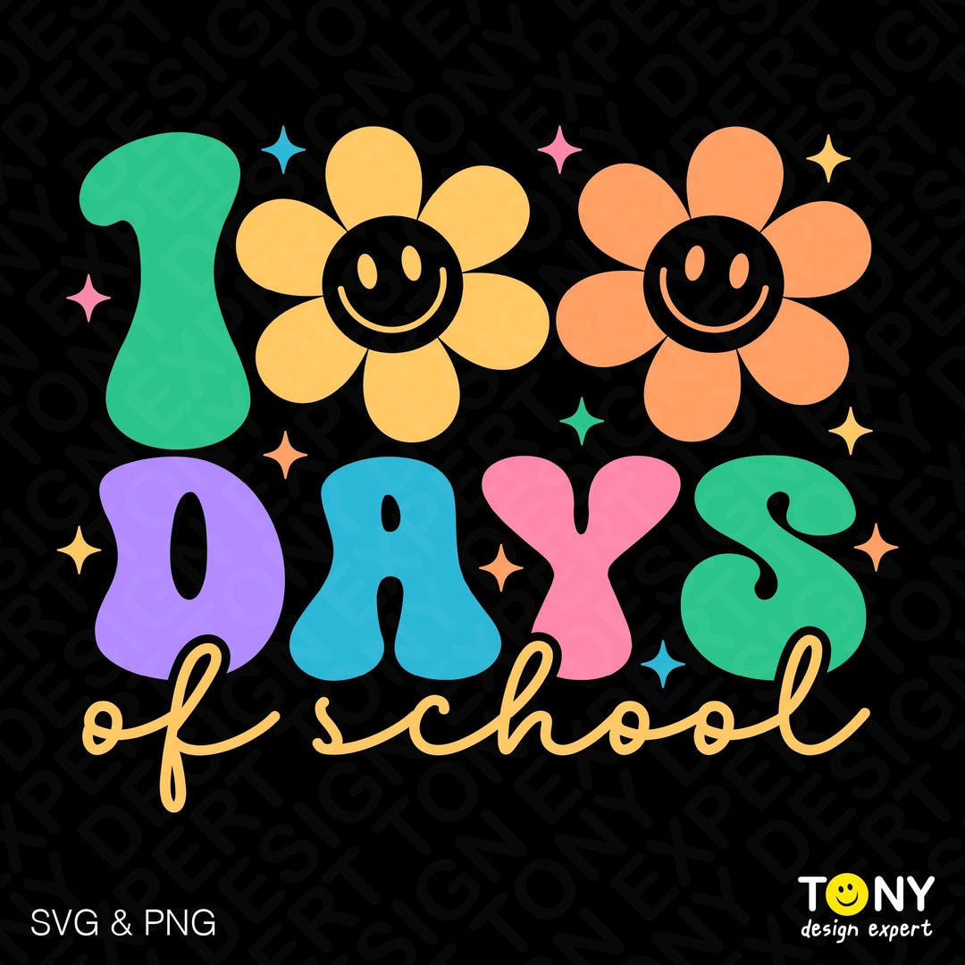 100 Days of School SVG PNG: Retro Groovy Smile Flower Kids Design ...