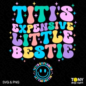 Titi's dure kleine bestie Svg Png, tante Life Svg, Tia's Life Svg trendy retro groovy golvend digitale download sublimatie PNG & SVG Cricut