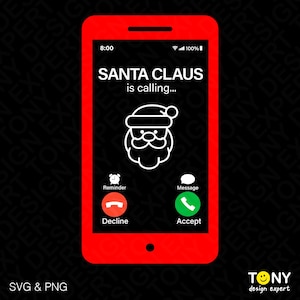 Babbo Natale chiama Svg Png, chiamata in arrivo Svg, divertente idea regalo per la schermata di chiamata di Babbo Natale di Natale Download digitale Sublimazione PNG e SVG Cricut