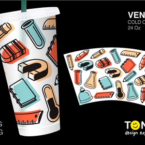 Science Teacher No Hole Cold Cup Wrap Svg, Appreciation Day Gift Idea DIY Seamless Full Wrap Venti Cold Cup 24 Oz Cricut Cut File Svg Png