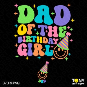 Papa des Geburtstagskind-Svg Png, Geburtstagsfeier Familie Passend Trendy Retro Groovy Wellenförmiger digitaler Download DTF Sublimation PNG und SVG Cricut