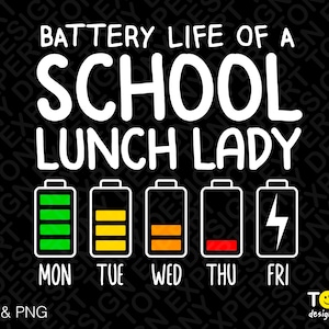 Autonomie de la batterie d'un déjeuner scolaire Lady Svg Png, Crazy Lunch Lady Svg, cadeau du personnel de la cafétéria drôle Téléchargement numérique Sublimation PNG & SVG Cricut