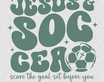 Jesús y fútbol SVG PNG: Fe cristiana Jugador de fútbol Diseño religioso deportivo (Descarga digital)