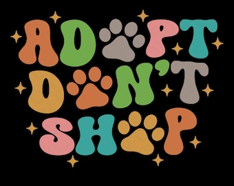 Adotta, non acquistare SVG PNG: design retrò per il salvataggio e l'adozione di animali domestici (download digitale)
