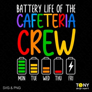Autonomie de la batterie de l'équipe de la cafétéria Svg Png, Svg de travailleur de la cafétéria drôle, idée cadeau du personnel de la cafétéria en téléchargement numérique Sublimation PNG & SVG Cricut