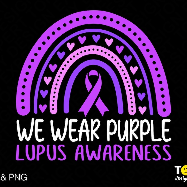 We Wear Purple Svg Png, Lupus Awareness Svg, Purple Ribbon Svg, Trendy Boho Rainbow Gift Idea Digital Download Sublimation PNG & SVG Cricut