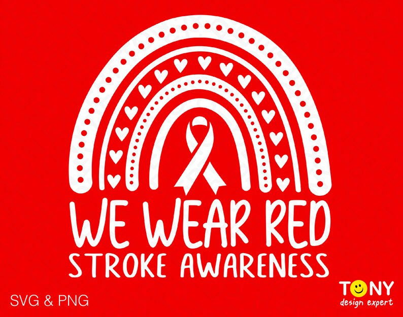We Wear Red Svg Png, Stroke Awareness Svg, Red Ribbon Svg, Trendy Boho ...