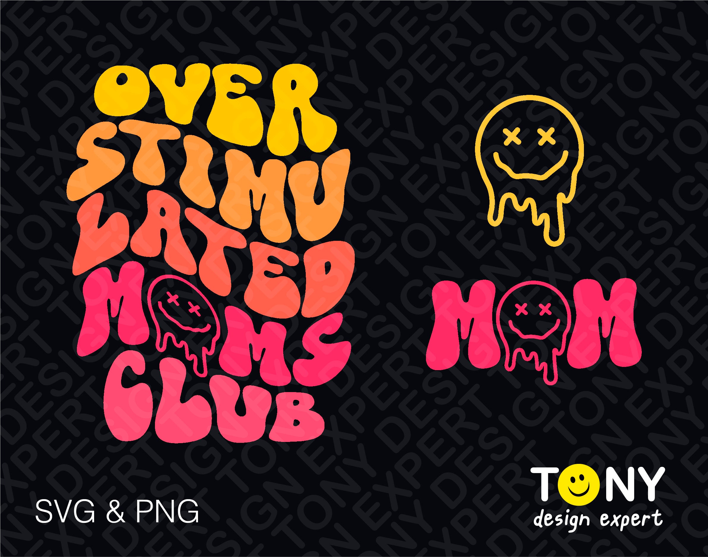 Overstimulated Moms Club Svg, Overstimulated Svg, Bad Moms Club, Front Back Wavy Digital Download PNG Sublimation DTG & SVG Cricut Cut File