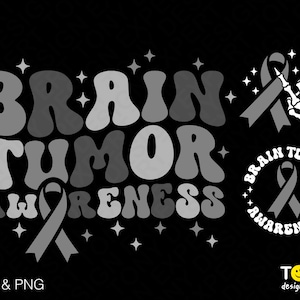 3 Bundle, Brain Tumor Awareness, Brain Cancer Awareness, Trendy Retro Groovy Wavy Stacked Digital Download Sublimation PNG & SVG Cricut