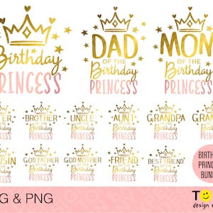 14 Bundle Birthday Princess Svg, Girl Birthday Svg Birthday Party Decor Gift Idea Digital Download PNG Sublimation DTG & SVG Cricut Cut File