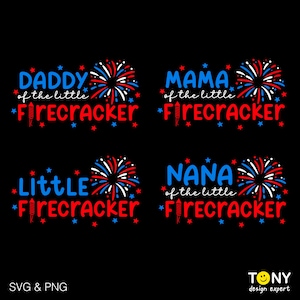 Paquete familiar de petardos pequeños Svg PNG, 4 de julio, Día de la Independencia, papá, mamá y niños a juego, descarga digital, sublimación PNG y SVG, Cricut