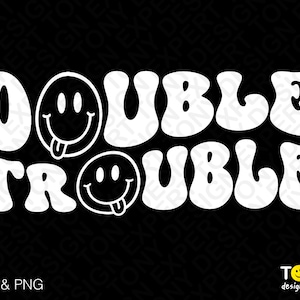 Double Trouble Svg Png, Twinning Svg, Retro Groovy Wavy Kids Peuter Broer of zus Twin Boy Digitale Download Sublimatie PNG &sVG bestand voor Cricut