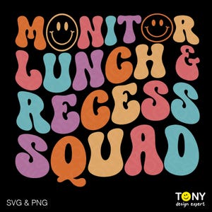 Moniteur Lunch and Recess Squad Svg Png, Svg drôle de superviseur de cafétéria, cadeau Lunch Lady Squad, téléchargement numérique sublimation PNG & SVG Cricut