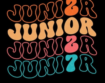Junior 2027 Svg Png, rentrée des classes Svg, diplômé 2027 Svg, tendance rétro groovy ondulé empilé téléchargement numérique sublimation PNG & SVG Cricut