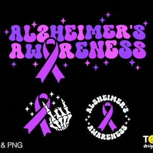 Alzheimer&#39;s Awareness Svg Png, Purple Ribbon Svg, Front Pocket Included, Trendy Groovy Wavy Digital Download Sublimation PNG & SVG Cricut