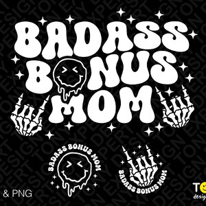 Badass Bonus Mamá Svg Png, Bonus Mama Svg, Bonus Mamá Svg, Madrastra Svg, Texto Retro Groovy de moda Descarga digital Sublimación PNG & SVG Cricut