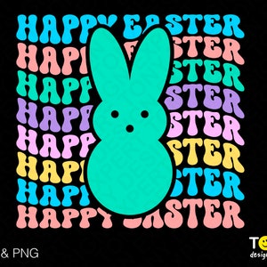 Happy Easter Svg, Easter Svg, Bunng Easter Svg, Funny Easter Day Trendy Wavy Stacked Digital Download Sublimation PNG & SVG Cricut Cut File