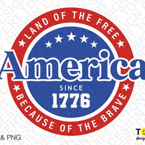 America Svg Png, Land Of The Free Vanwege The Brave Svg, Freedom Svg, 4 juli Svg, Digital Download Sublimation PNG & SVG Cricut File