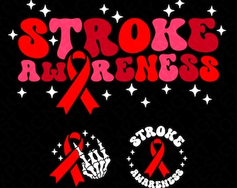 Stroke Awareness Svg Png, In May We Wear Red Svg, Stroke Svg, Trendy Retro Groovy Wavy Stacked Digital Download Sublimation PNG & SVG Cricut