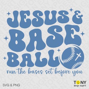 Jesús y el béisbol SVG PNG: Fe cristiana Jugador de béisbol Diseño religioso deportivo (Descarga digital)