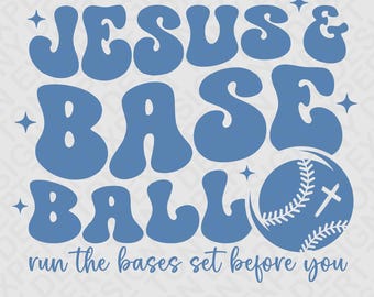 Jesús y el béisbol SVG PNG: Fe cristiana Jugador de béisbol Diseño religioso deportivo (Descarga digital)